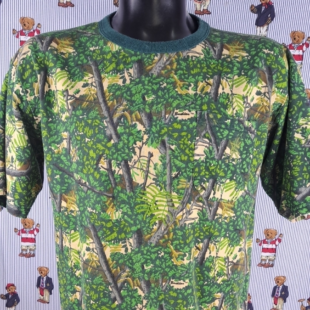 Vintage Grand Slam Gear Buscian camouflage hunting apparel LG t-shirt